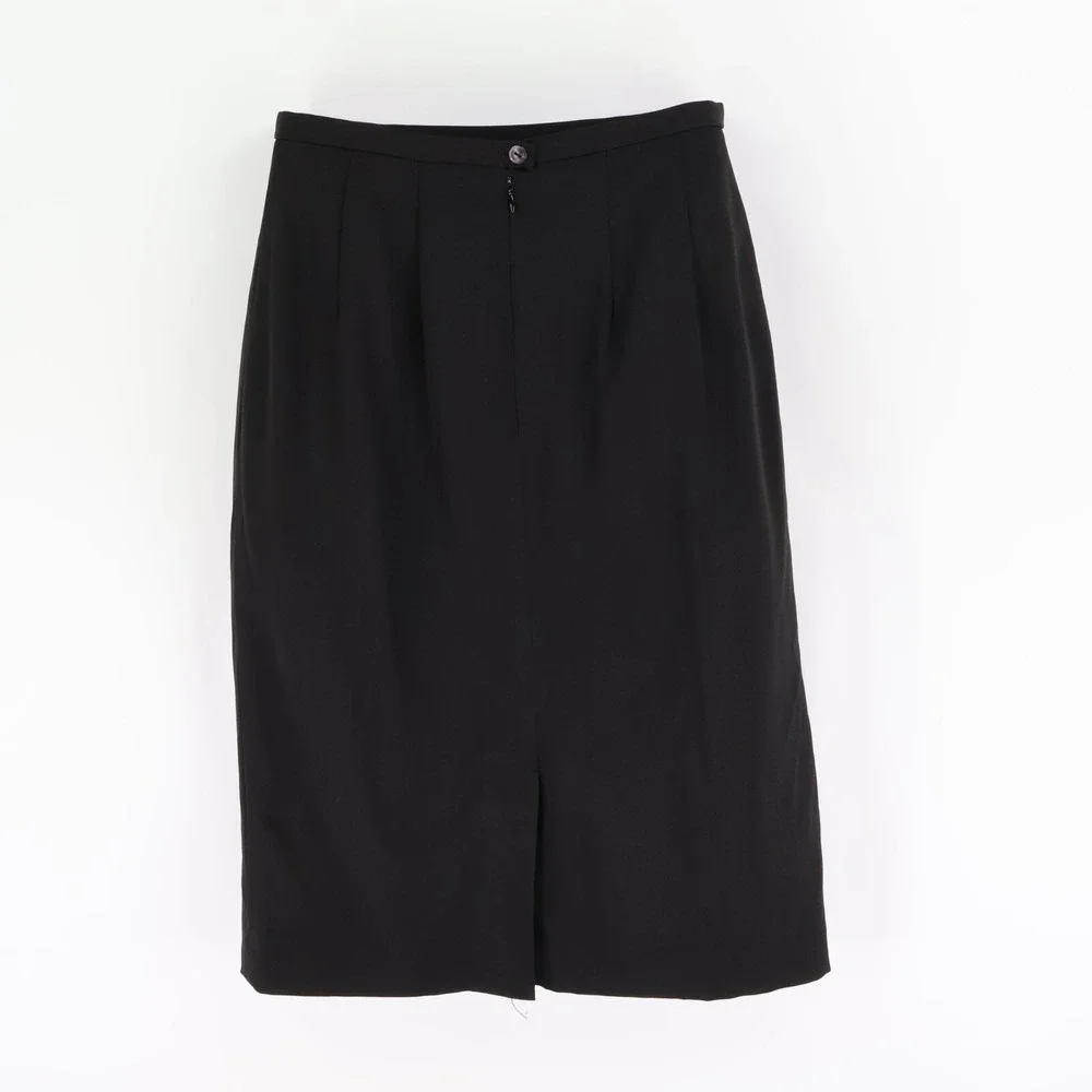 Harve Benard Midi Pencil Skirt Womens Size 6 Black Polyester Blend Lined Pleated